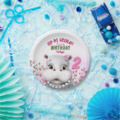 ヒッポピンクフローラガール誕生日 ペーパープレート (パーティー)