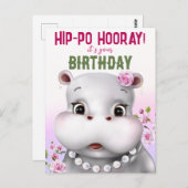 ヒッポピンクフローラガール誕生日 ポストカード (正面/裏面)