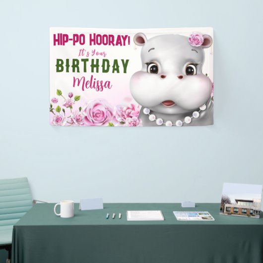 ヒッポピンクフローラガール誕生日 横断幕 (トレードショー)