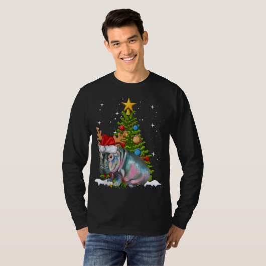 ヒッポフィオナクリスマスツリーヒポポタマス Tシャツ (正面フル)