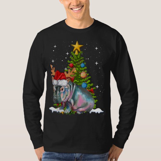 ヒッポフィオナクリスマスツリーヒポポタマス Tシャツ (正面)
