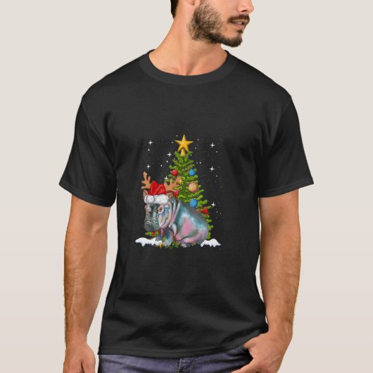 ヒッポフィオナクリスマスツリーヒポポタモス Tシャツ (正面)