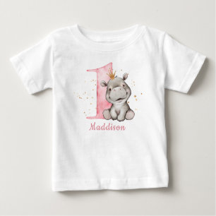 ヒッポプリンセスベビーガール1st誕生日 ベビーTシャツ