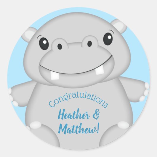 ヒッポベビーシャワーブルー ラウンドシール (正面)