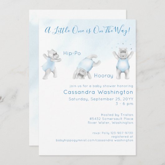ヒッポホレイソメルサルト男の赤ちゃんシャワー招待状 招待状 (正面/裏面)