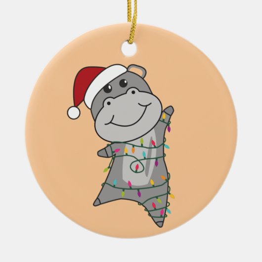 ヒッポメリークリスマスウィンターアニマルヒッポアダルト セラミックオーナメント (正面)