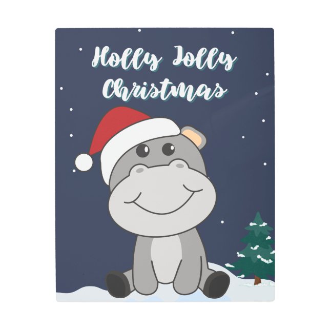 ヒッポメリークリスマスウィンター動物ヒッポメタル  メタルプリント (正面)