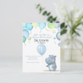 ヒッポ誕生日ソフトブルーシンプルの招待 インビテーションポストカード (スタンド正面)