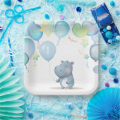 ヒッポ誕生日ソフトブルーシンプルナプキン ペーパープレート (パーティー)