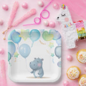 ヒッポ誕生日ソフトブルーシンプルナプキン ペーパープレート (パーティー)