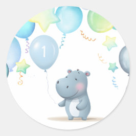 ヒッポ誕生日ソフトブルー ラウンドシール
