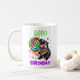 ヒッポ誕生日陽気カラフルキャンディスワール | コーヒーマグカップ