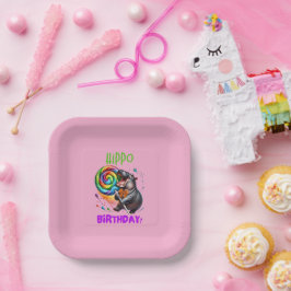 ヒッポ誕生日陽気カラフルキャンディスワール | ペーパープレート