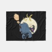 ヒッポ魔女に乗ってブロム面白いハロウィーン動物 フリースブランケット (正面(横))