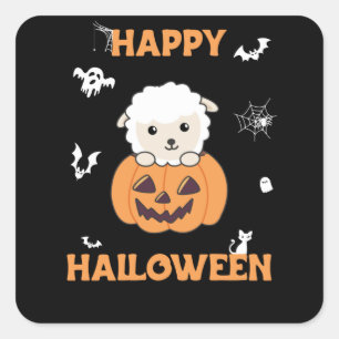 ヒツインカボチャかわいいヒツジハッピーハローウィン スクエアシール