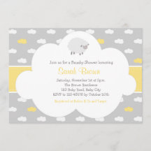 ヒツジおよび雲の招待状(灰色の黄色)