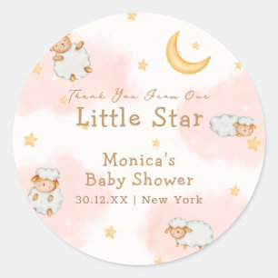 ヒツジきらめく月の星ガールベイビーシャワー ラウンドシール