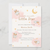 ヒツジきらめく月の星ガールベイビーシャワー 招待状 (正面)