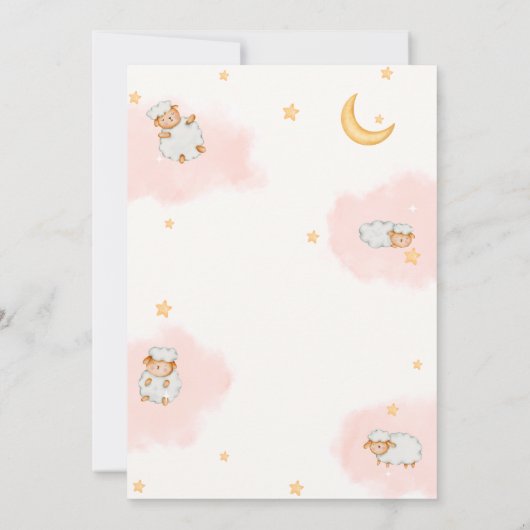ヒツジきらめく月の星ガールベイビーシャワー 招待状 (裏面)