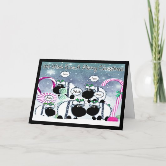 ヒツジのクリスマスカード-私達は雌ヒツジにメリーなChristmを望みます シーズンカード (正面)