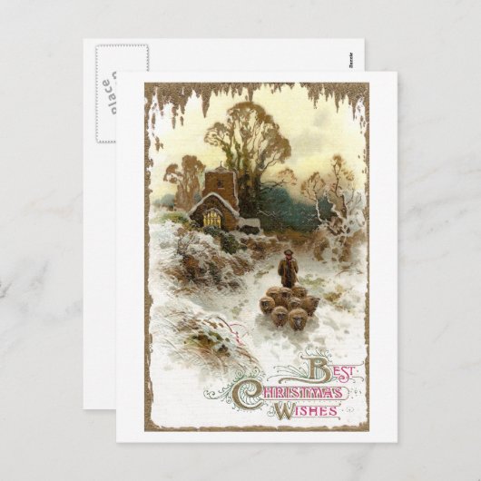 ヒツジのヴィンテージのクリスマスを集めている羊飼い シーズンポストカード (正面/裏面)