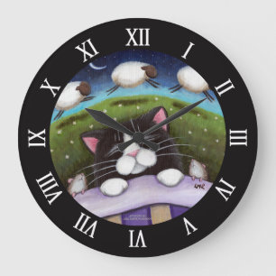 ヒツジの夢を見ている睡眠の猫およびネズミ ラージ壁時計