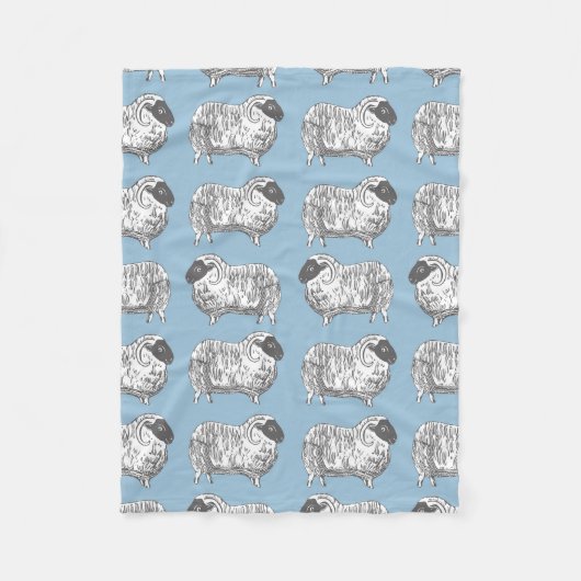 ヒツジの淡いブルーパターンフリースブランケット フリースブランケット (正面)