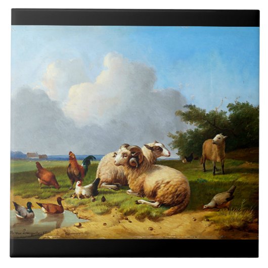 ヒツジの牧草地のヴィンテージのアヒルの養鶏場のタイル タイル (正面)