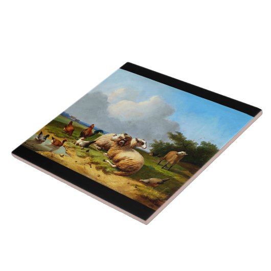 ヒツジの牧草地のヴィンテージのアヒルの養鶏場のタイル タイル (側面)