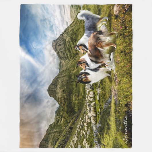 ヒツジの群れのラフなコリーパーソナライズされた- フリースブランケット (正面)