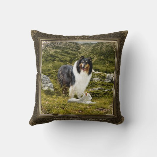 ヒツジの群れ三色高原のラフ色 – クッション (裏面)