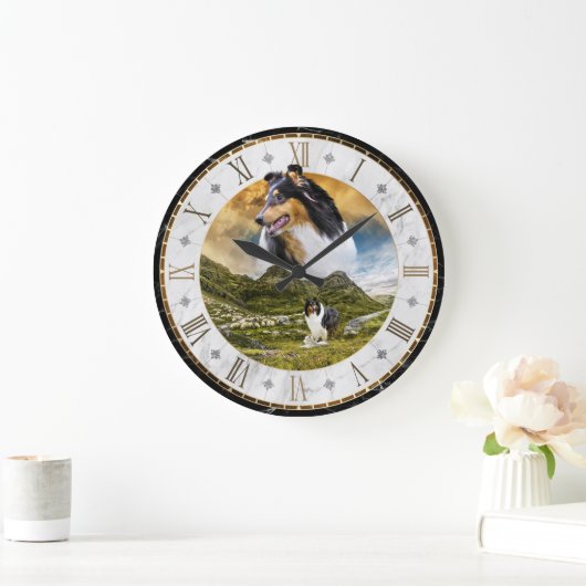 ヒツジの群れ三色高原のラフ色 – ラージ壁時計 (ホーム)