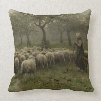 ヒツジの群、アントンの藤色を持つShepherdess クッション