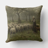 ヒツジの群、アントンの藤色を持つShepherdess クッション (裏面)