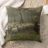 ヒツジの群、アントンの藤色を持つShepherdess クッション (ブランケット)