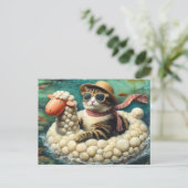 ヒツジの花で飾りつけたかわいい猫 ポストカード (スタンド正面)