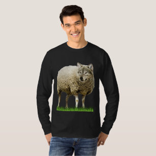 ヒツジの衣類メンズTシャツの黒の暗闇のオオカミ Tシャツ