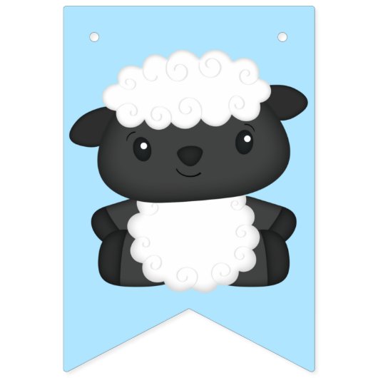 ヒツジの誕生日パーティーブルー バンティングフラッグ (第1の旗)