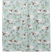 ヒツジを青い海で数える シャワーカーテン (正面)