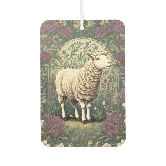 ヒツジエレガントラベンダーフローラ背景 カーエアーフレッシュナー (正面)