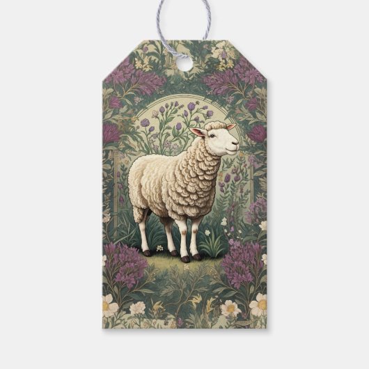ヒツジエレガントラベンダーフローラ背景 ギフトタグ (正面)