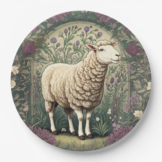ヒツジエレガントラベンダーフローラ背景 ペーパープレート (正面)