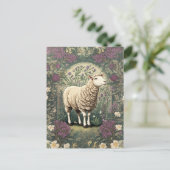 ヒツジエレガントラベンダーフローラ背景 ポストカード (スタンド正面)