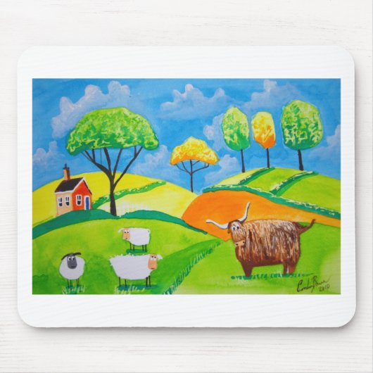 ヒツジ牛民俗絵画 マウスパッド (正面)