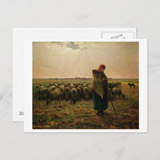 ヒツジ飼の娘とヒツジの群れ, 1863 ポストカード (正面/裏面)