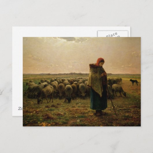 ヒツジ飼の娘とヒツジの群れ， 1863 ポストカード (正面/裏面)