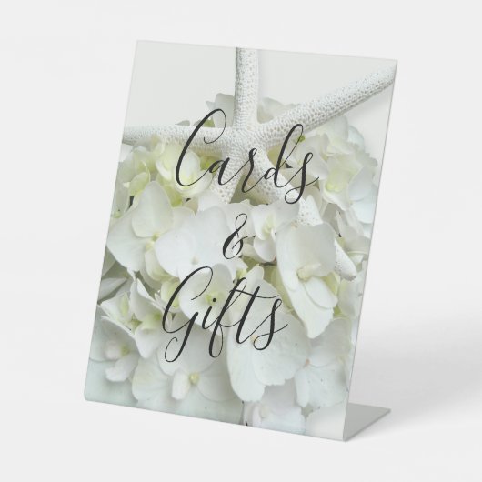 ヒトアジサイ白いウェディングカードギフトサイン 台座サイン (正面)