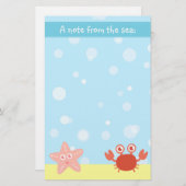 ヒトデおよびカニとの水中テーマ 便箋 (正面/裏面)