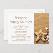 ヒトデおよび貝殻のビーチの家族会 インビテーションポストカード (正面/裏面)