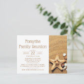 ヒトデおよび貝殻のビーチの家族会 インビテーションポストカード (スタンド正面)